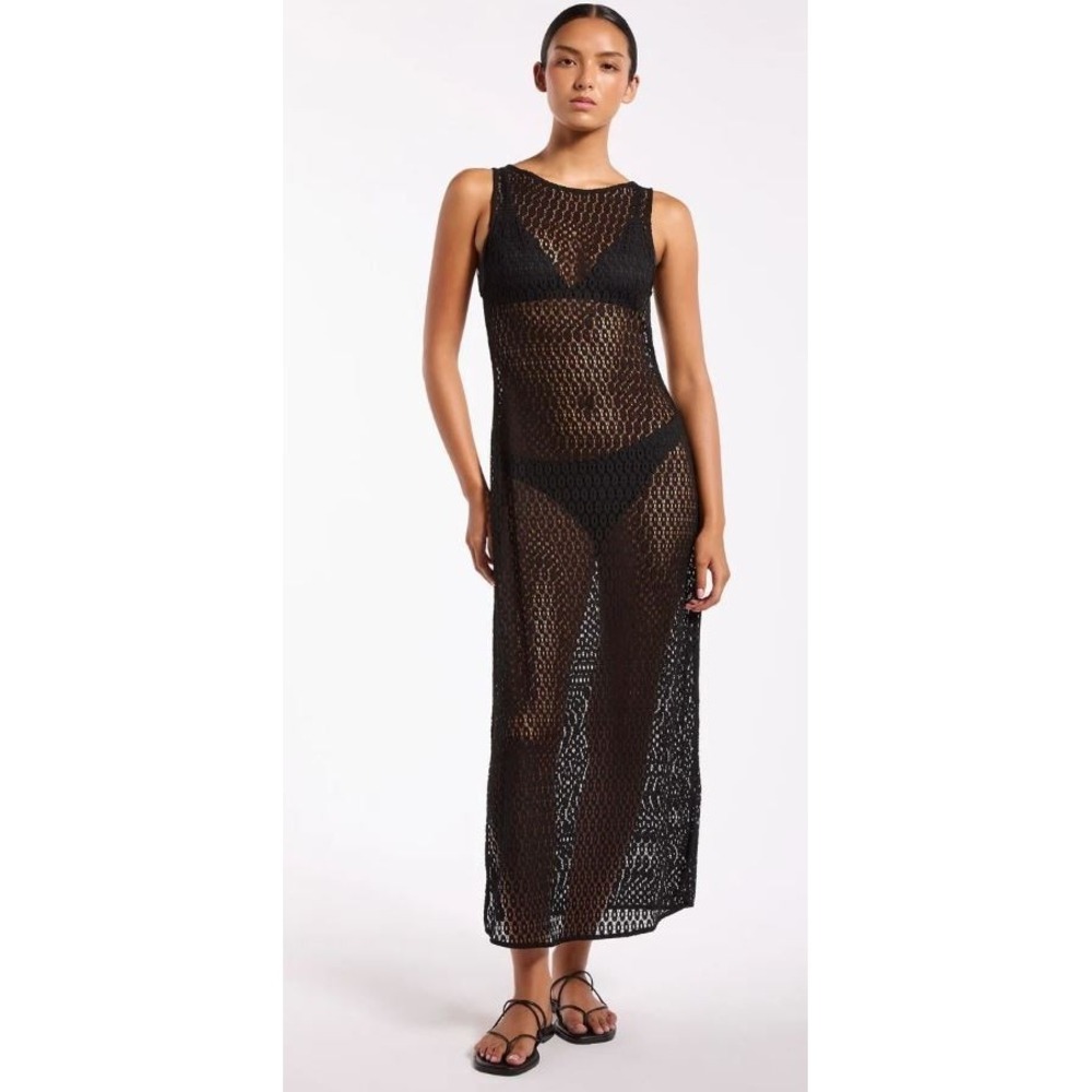 America & Beyond Women's Cotton Crochet Maxi Cover-Up Dress in Black XSmall